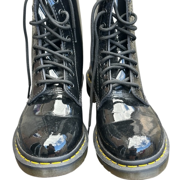 Black Patent Leather Lace-Up Dr. Marten Boots 8M 9L - Picture 3 of 15